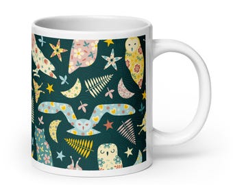 Cottage Folk Tasse | Kaffeetasse mit Eulen- und Waldmotiv