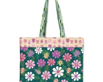 Busy Beetles Tote Bag | Whimsical Beetle Floral Market Bag