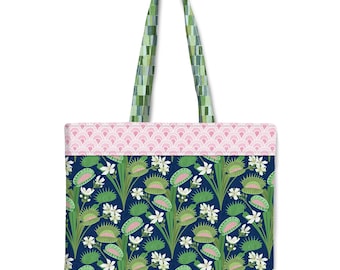 The Curious Flytrap Tote Bag | Whimsical Botanical Carnivorous Plant Market Bag
