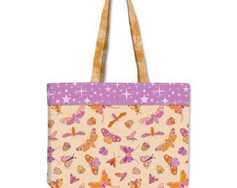 Handmade Moth Tote Bag | Cottage Folk Art Design, Canvas Market Bag