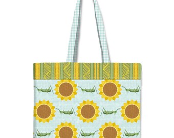 Mid Century Sunflowers & Grasshoppers Canvas Market Shopper