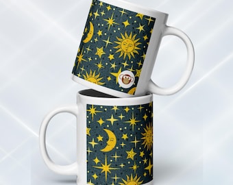 Himmlische Geschichtenbuch Tasse - Sonne Mond Sterne Keramik Kaffeetasse