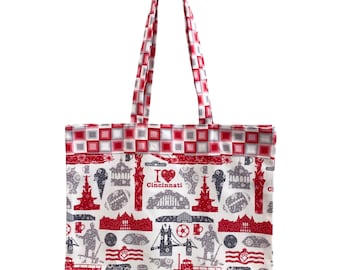 Cincinnati Landmark Tote Bag | Cityscape Folk Art Market Bag