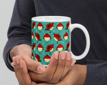 Ein Chor von Rotkehlchen Keramiktasse - Mid-Century Modern Red Robin Muster