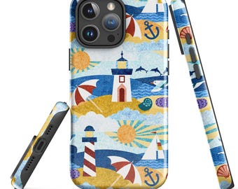 Seaside Storylines iPhone Case – Modern Nautical Coastal Phone Case, Beach House Ocean Pattern