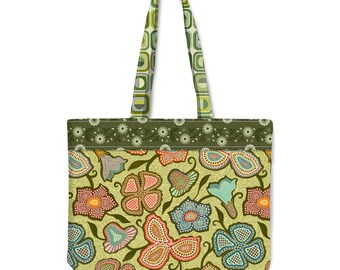 Spice Market Tote Bag | Folk Botanical Floral Tote | Boho Market Bag | Colorful Cotton Canvas Tote