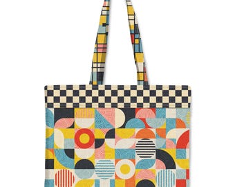 Bauhaus Inspired Geometric Tote Bag | Mid Century Modern Abstract Market Grocery Bag