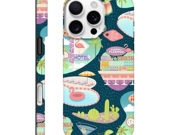 verschlafene Flamingo Motor Hotel iPhone Hülle - Retro Palm Springs Design