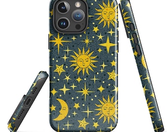 iPhone-Hülle mit himmlischem Märchenmotiv | Geometrische Handyhülle mit Sonne, Mond und Sternen