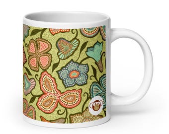 Spice Market Floral Mug | Boho Botanical Coffee Mug | Folk Art Ceramic Mug