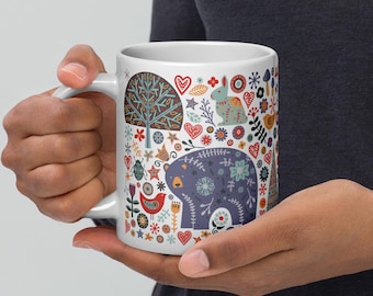 Nordische Borealwald-Tasse | Skandinavische Volkskunst-Kaffeetasse