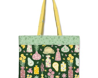 Golden Elixirs Tote Bag | Scandinavian Folk Art Botanical Canvas Bag
