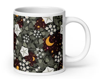 Mondlichtgarten-Becher – Botanische Kaffeetasse mit himmlischem Mond- und Sternenmotiv