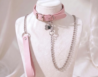 Pink PU Leather Choker Set, Custom Collar Necklace with Bone Charm for Women, Adjustable Punk Gothic Jewelry Gift
