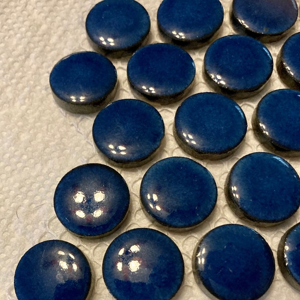 10 Fairy Garden Penny Round Navy Blue Polished Ceramic Stepping Stones Walk Set Faerie Accessories Terrarium