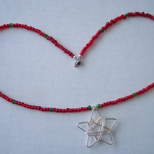 Beaded Handmade Necklace Silver Star Pentagram Wiccan Made by Hidden Bear