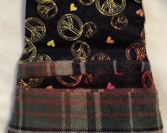 Vintage handgemaakte Vermont flanel vredessymbolen schroot portemonnee creditcardhouder