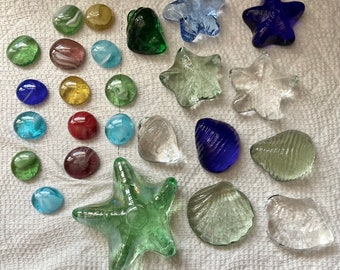 Gebrandschilderd glas aquarium accenten: zeesterren, schelpen, stenen - 1 pond