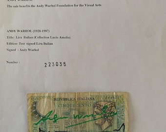 Andy Warhol ""Lira Italian"" Zertifikat, signiert, Top! Wandkunst, Pop Art