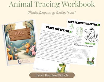 Printable ABC Tracing Workbook PDF – Animal Alphabet Handwriting Practice for Preschool & Kindergarten Learners