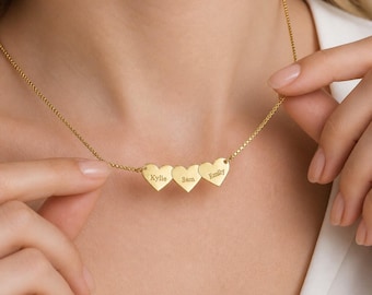 Personalized Name Hearts Necklace/Custom Gold Letter Necklace/Minimalist Necklace/Womens Necklace/Graduation Gift/Gift for Her