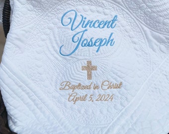 Personalized Baptism Quilt , Baptism Gift for Boy ,New Baby, Christening Gift,  New Baby, Baptism Blanket , Gift for Baby Shower