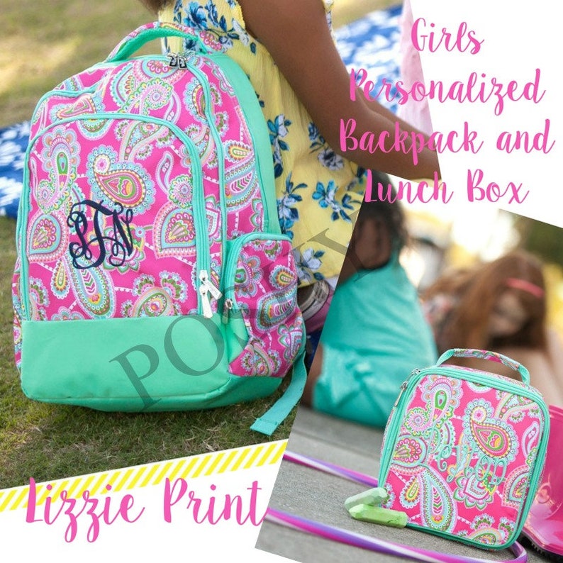 Kids Backpack Monogrammed Kids backpackGirls BackpackKids Lunch Box Personalized Kids backpack Lizzie Print
