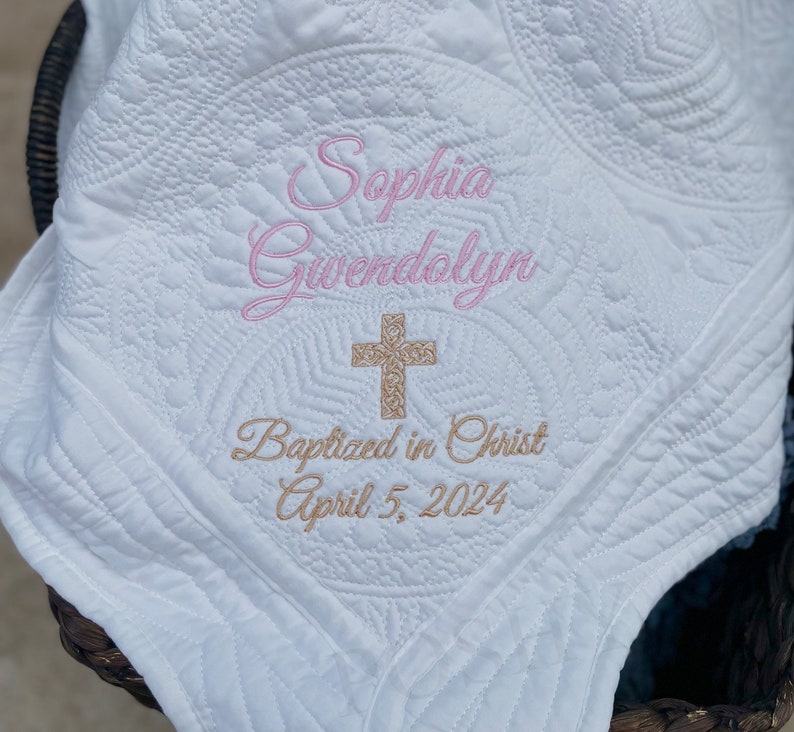 Personalized Baptism Quilt , Baptism Gift for Boy ,New Baby, Christening Gift, New Baby, Baptism Blanket , Gift for Baby Shower image 1