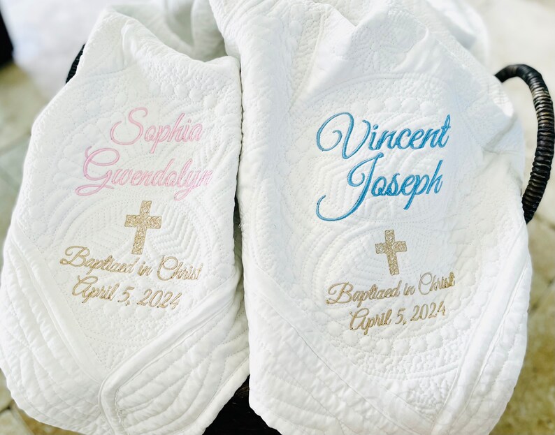 Personalized Baptism Quilt , Baptism Gift for Boy ,New Baby, Christening Gift, New Baby, Baptism Blanket , Gift for Baby Shower image 3