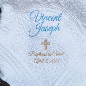 Personalized Baptism Quilt , Baptism Gift for Boy ,New Baby, Christening Gift, New Baby, Baptism Blanket , Gift for Baby Shower image 2