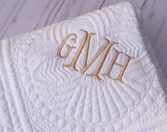 Monogram Baby Quilt, Personalized Baby Quilt, New Baby, Baby Announcement, Embroidered Baby Blanket, Baby Shower Gift,