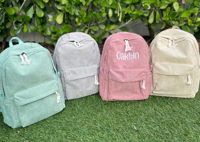 School Backpack, Kids Backpack, Personalized Backpack, Corduroy Backpack N image 2