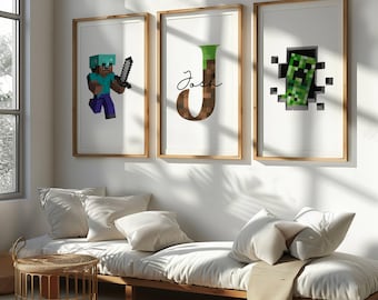 Set of 3 personalised Minecraft Posters / Minecraft Theme / Girls Bedroom Decor / Boys Bedroom / Bedroom Inspiration / Personalised Prints