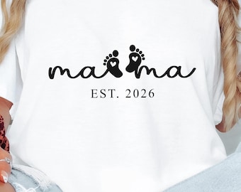 Mama Est 2026 Baby Footprint PNG Sublimation, Pregnancy Announcement New Mom Gift