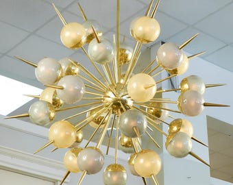 Italian Mid-Century Modern 1950s Style Murano Multi-color Glass & Brass Sputnik Chandelier