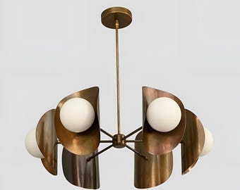 1950's Mid Century Modern Brass Chandelier Stilnovo Style Seven Globe Sputnik Brass Chandelier Pendant Chandelier Light Fixture.
