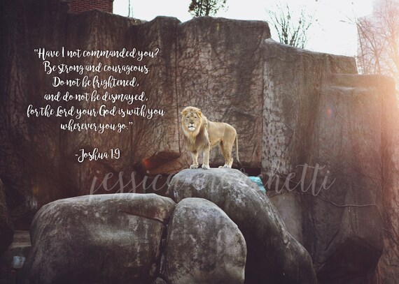 Joshua 1 9 Sign Bible Verse Wall Art lion photograph Etsy