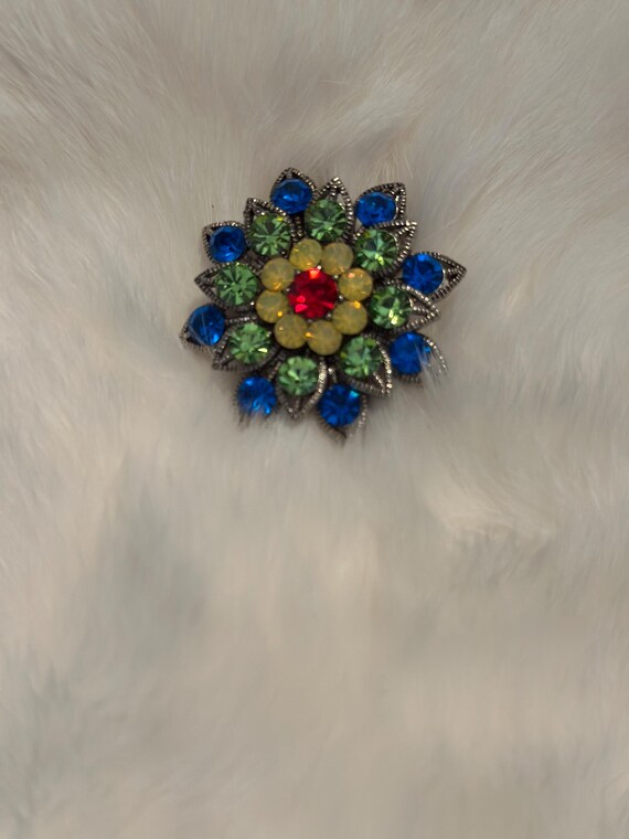 Flower Rhinestone Brooch - image 1