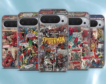 Vintage Spiderman Phone Case Marvel Comics Cover for Google Pixel 10, 10Pro, 9, 9A, 9Pro, 8, 7, Samsung A56, S26, S25, A16, iPhone 17Pro, 17