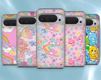 Kawaii Teddy Phone Case Care Bears Cover for Google Pixel 10, 10Pro, 9, 9A, 9Pro, 8, 7, Samsung A56, S26, S25, A16, iPhone 17Pro, 17