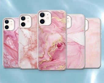 Pink Marble Phone Case Marmor Cover for iPhone 17Pro, 17e, 16Pro, 15, 14, 13, 12, Samsung S26, S25, S24, A56, A16, Pixel 10A, 9A