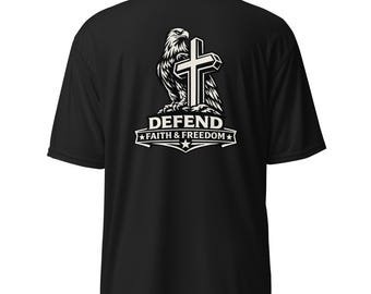 Verteidige Glaube Freiheit Adler Kreuz T-Shirt | Vaterländische Aufführung T-Shirt