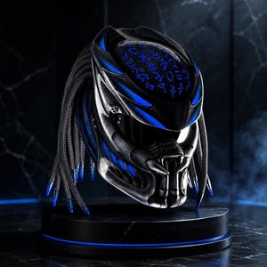 Blue Custom Predator Motorcycle Helmet NHK Safety Shell Hand-painted (DOT & ECE Certified)