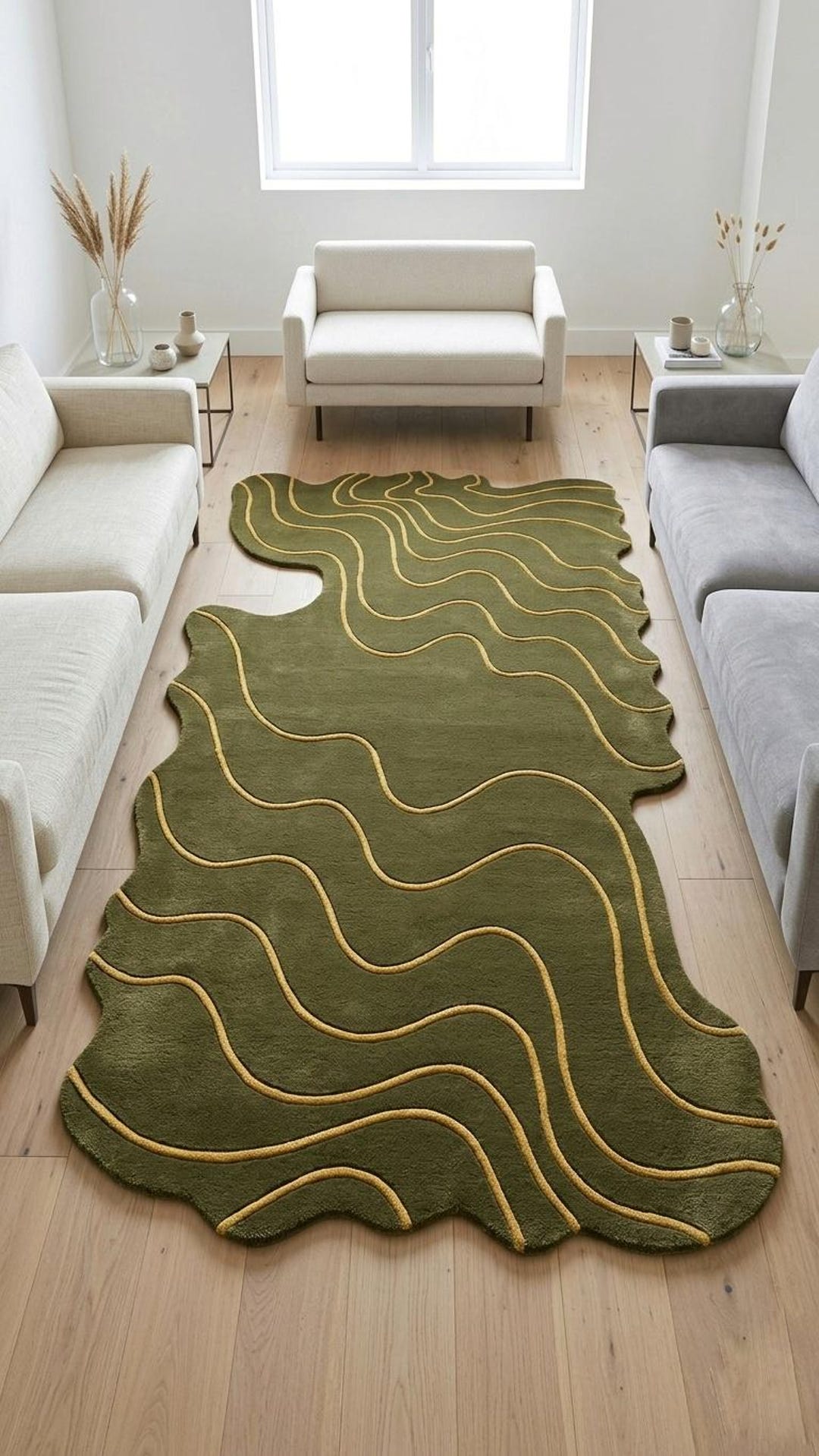 Hand Tufted Wool Rug Irregular Shape Abstract Design, Green Modern Area ...