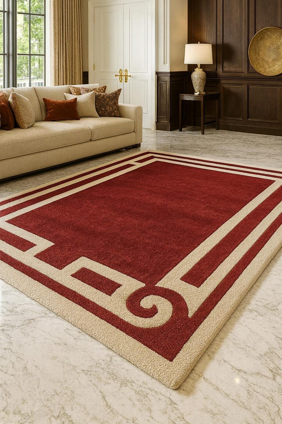 Cream Rug Key Design Red & Cream Greek Key Area Rug: Modern Geometric Floor Decor - Etsy