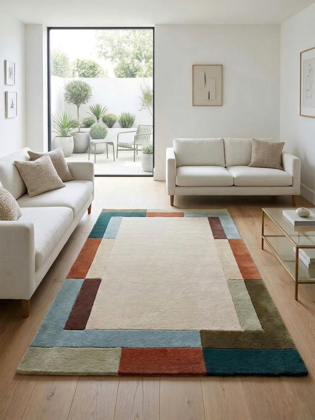 Wool Rug Bordered Design Hand Tufted Wool Rug Geometric Border Design, Modern Neutral Area Rug ...