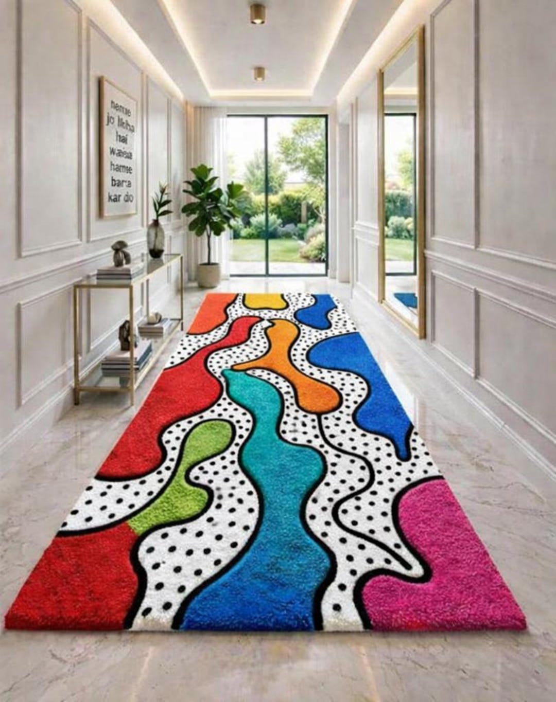 Hand Tufted Wool Runner Rug Abstract Colorful Design, Modern Hallway ...