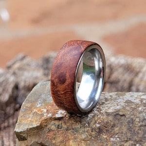 Wood Ring - Redwood Burl and Stainless Steel