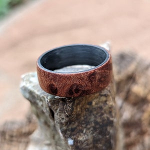 Wood Ring - Redwood Burl and Carbon Fiber