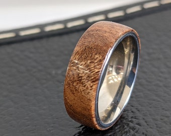 Promise Ring Wedding Band Minimalist Silver Wedding Ring 50/% Off Slim Olive Wood Root Burl Ring With Solid Silver Core Stacking Ring